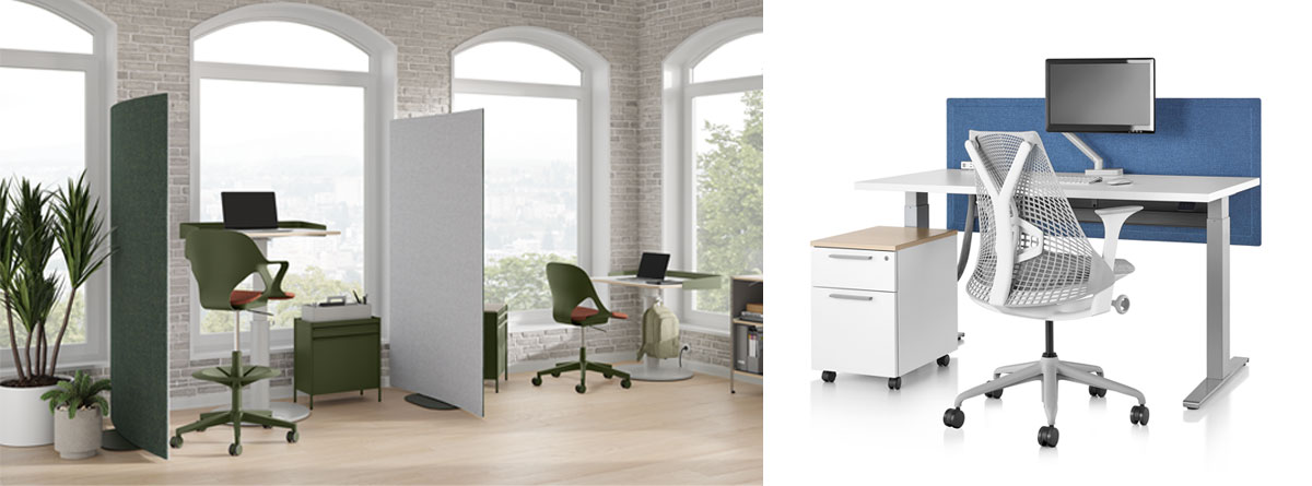 Herman Miller OE1 and Motia sit to stand desks